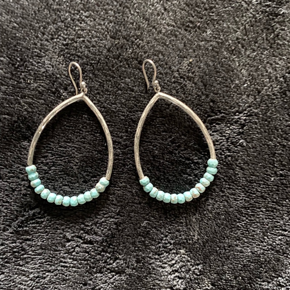 Silver turquoise color ball earrings